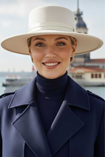 Trenderrs Women's Wide Brim Striped Cashmere Gondola Hat