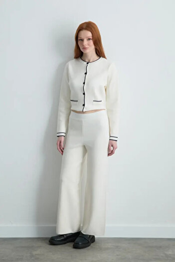 Gusto Wide Leg Knitwear Trousers - Ecru