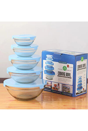 OEM Set of 5 glass bowls with plastic lid, Blue