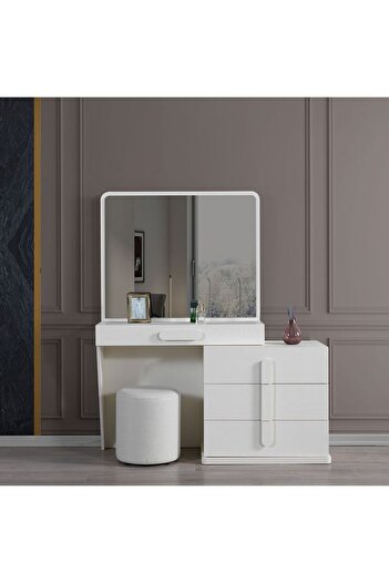 Danube Home Erza White Dresser with Mirror & Stool - 4 Drawers, 2-Year Warranty, Stylish Bedroom Storage