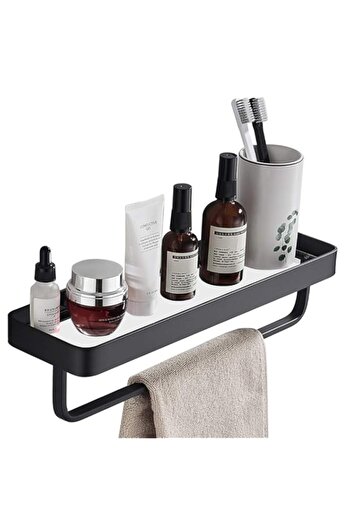 Generic SIMVE 15.7 Inch Bathroom Tempered Glass Shelf with Towel Bar,Wall Mounted Aluminum Shower Organizer