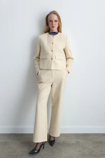 Gusto Pipe Leg Tweed Trousers - Ecru