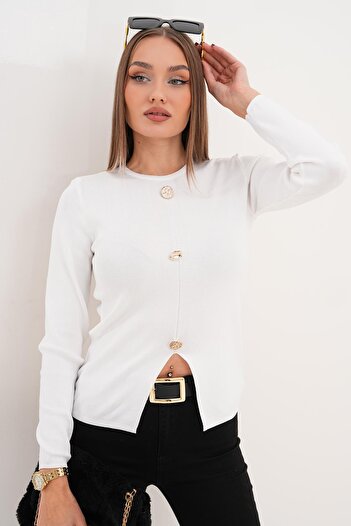 ŞİMAL Women's Button Detailed Slit Sweater 255099 -