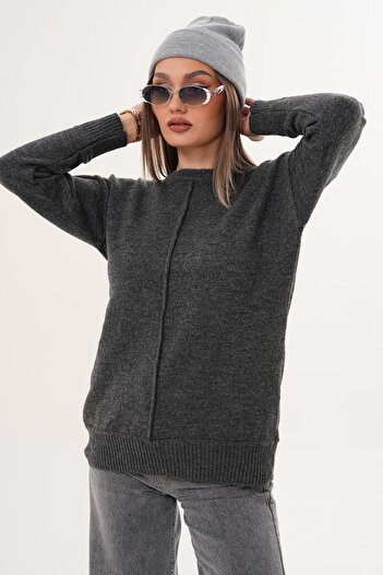 ŞİMAL Women's Green Embroidered Knitted Sweater 255165 -