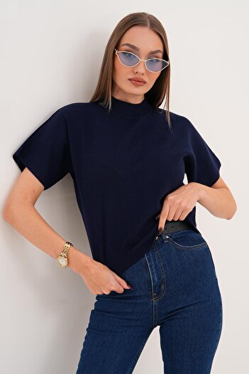 ŞİMAL Women's Half Fisherman Knitwear Knitted Short Sleeve Sweater 255174 -
