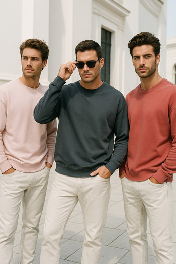 Rich Men's 3-Pack Anthracite- Powder- Pomegranate Blossom Crew Neck Scuba Sweatshirt