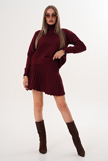 ŞİMAL Women's Turtleneck Skirted Knitwear Set 255173 -