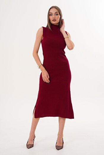 ŞİMAL Women's Half Fisherman Sleeveless Long Knit Dress 255150 -