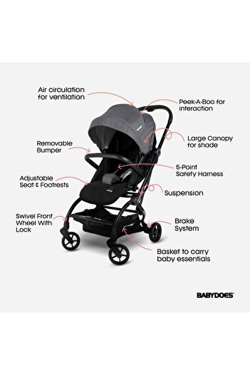 Babydoes Bueno 360 - Baby Stroller With A 360° Rotating Seat, 5-Point Harness, 0-4 Y (Up to 20 kg) - Black