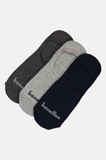 Benetton Men 3 Pairs Brand Logo Invisible Socks, Multicolor