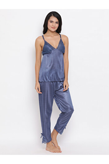 iza Top & Pyjama Set in Dark Blue – Satin