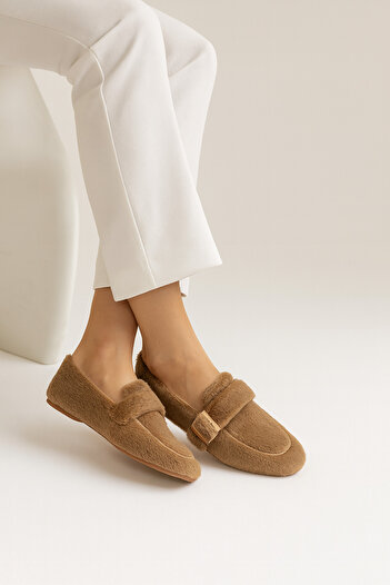 Beyond Women's Mink Buckle Mary Jane Furry Casual Ballet Flats Byndmj003