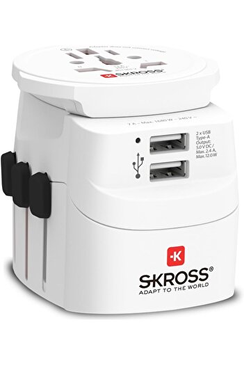SKROSS Pro 2xA Light USB World Adapter, White