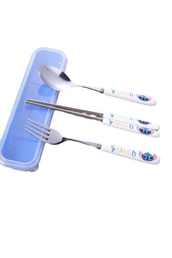 Choice set 304 Stainless Kawaii Stitch Cutlery Set Cartoon Spoon Fork Chopsticks Tableware Portable Flatwar