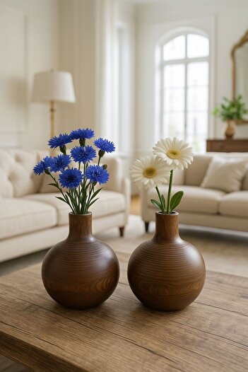 ENYAZA(2024) 2-Piece Nordic Style Wooden Handmade Decorative Modern Minimalist Vase Flower Holder Top Model
