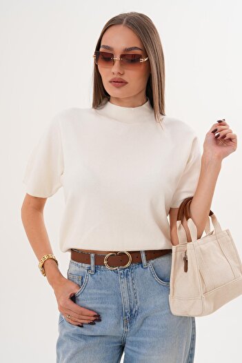 ŞİMAL Women's Half Fisherman Knitwear Knitted Short Sleeve Sweater 255174 -