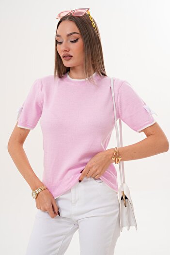 ŞİMAL Women's Bow Detail Short Sleeve Knitwear Knitted Sweater 255180 -