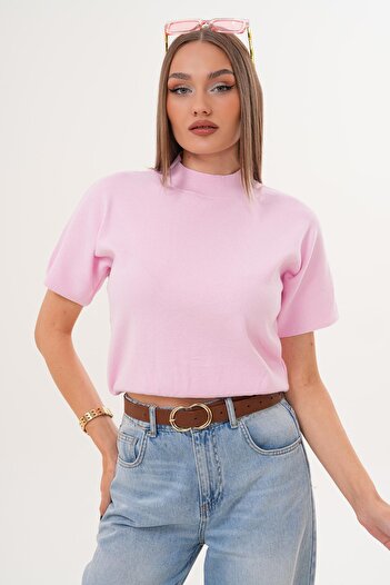 ŞİMAL Women's Half Fisherman Knitwear Knitted Short Sleeve Sweater 255174 -