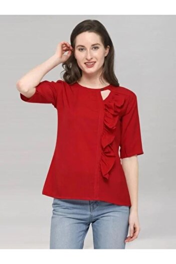 iza Red Colored Plain Crepe Top