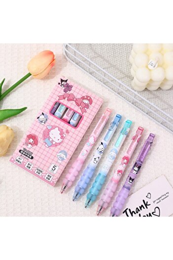 Miniso 5pcs-1box 5Pcs Sanrio Hello Kitty Cinnamoroll Push-Button Gel Pen Cute Kuromi Melody Student Cartoon