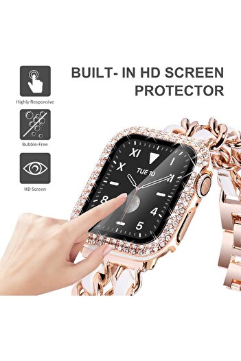 GREGOSS Grgegoss Apple Watch Series 10/11 Compatible 42mm Glass + Screen Protective Cover with Sparkling Stone