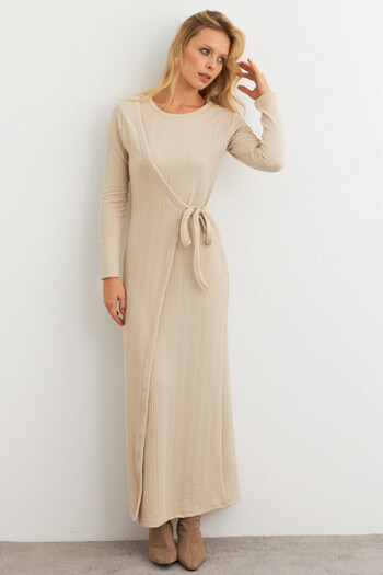 Cool & Sexy Kadın Vanilya Kruvaze Maxi Elbise COL31