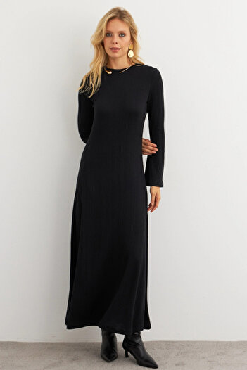 Cool & Sexy Kadın Siyah Basic Maxi Elbise COL30