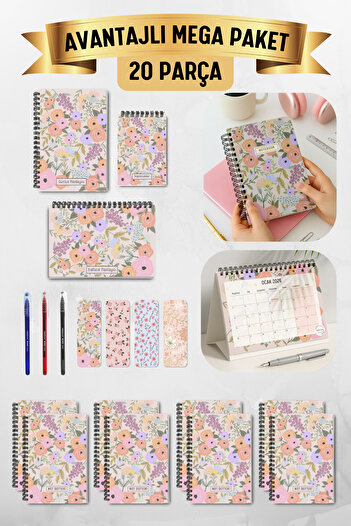 Eldesen Tasarım Advantageous Mega Pack / 20 Pieces / Notebook, Calendar, Bookmark, Pen, 3-Piece Planning Set