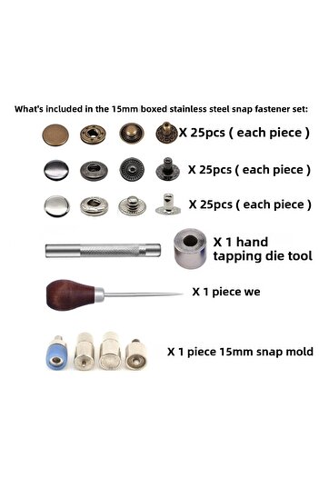 tuhafiyecimiz 75 Pieces 15mm Boxed Stainless Snap Making Set - Attachments, We And 75 Sets Stainless Snaps