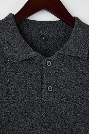 Trendyol Collection Anthracite Regular Polo Neck Textured Sweater Tmnaw25Kz00078