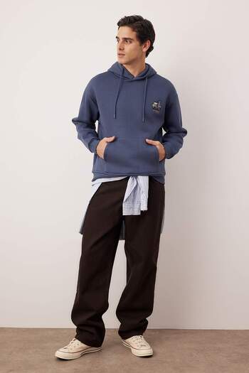 Trendyol Collection Світшот з капюшоном, з індіго-вишивкою, оверсайз/широкий крій, з флісовою підкладкою TMNAW25SW00016