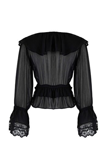 Trendyol Collection Black Lace Detailed Ruffled Woven Party Blouse Tpraw26Bz00015