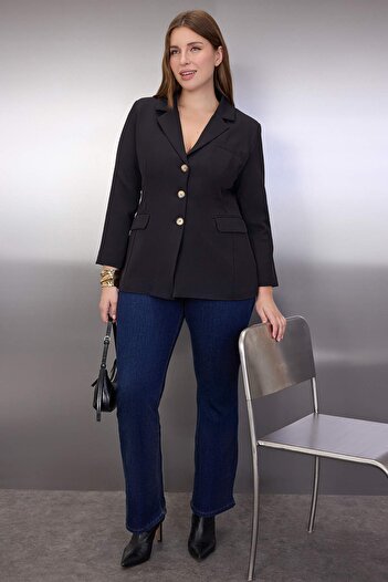Trendyol Curve Special Collection Black Waist Fitted Plus Size Woven Jacket Tbbaw26Ag00023