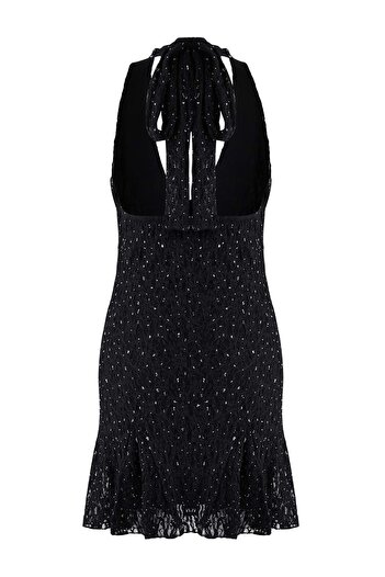Trendyol Collection Black Plain Stone Printed Tulle Short / Mini Lining Dress Tpraw26El00095