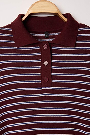 Trendyol Collection Wardrobe Essentials Plum Premium Yarn/Special Yarn Wide Pattern Striped Knitwear Sweater Twoaw26Kz0019
