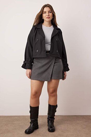 Trendyol Collection Black Regular Plus Size Trench Coat Twoaw26Bm00002