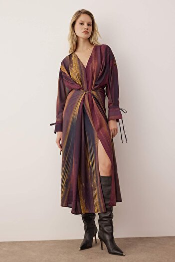 Trendyol Collection Plum Abstract Maxi Woven Dress Twoaw26El00244