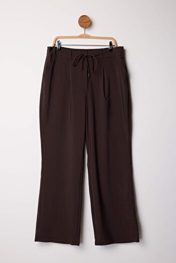 Trendyol Curve Brown Rubber Waist Woven Plus Size Pants Tbbaw26Ar00000