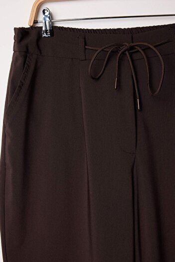 Trendyol Curve Brown Rubber Waist Woven Plus Size Pants Tbbaw26Ar00000