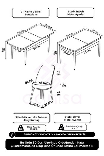 Canisa Concept Canisa Kor Serisi 70x114 Açılabilir Beyaz Mutfak Masası, Yemek Masası
