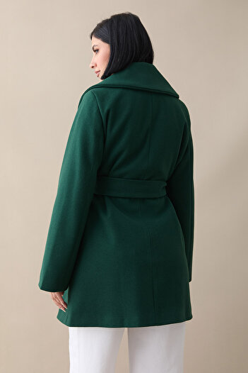 InStyle Button Detailed Lined Emerald Green Short Coat