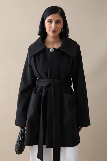 InStyle Button Detailed Lined Black Short Coat