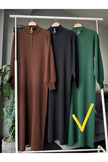 bergibo Triko Long Women's Dress - Triko Long High Quality Dress with Zipper at the Neck