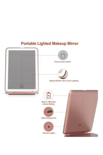 COOYA Rechargeable Cosmetic Mirror,with 3 Color Illumination, Dimmable Touch Screen,With 10x Scope