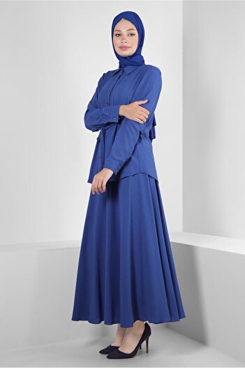 Alvina SHIRT COLLAR WAIST WITH STRAPPED DOUBLE SKIRT SET 43893