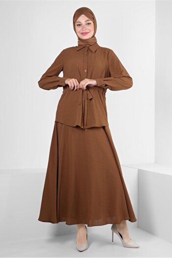 Alvina SHIRT COLLAR WAIST WITH STRAPPED DOUBLE SKIRT SET 43893