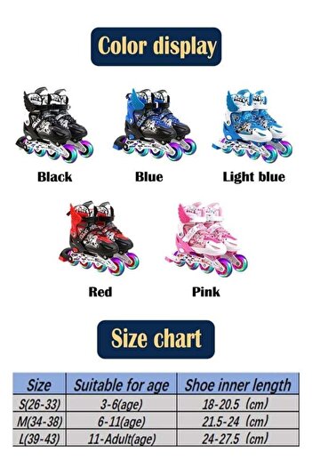 COOYA Kids Inline Skates Roller Skate Shoe Set,Adjustable with LED Flash,Best Gift for Boy Girl,35-38 Size