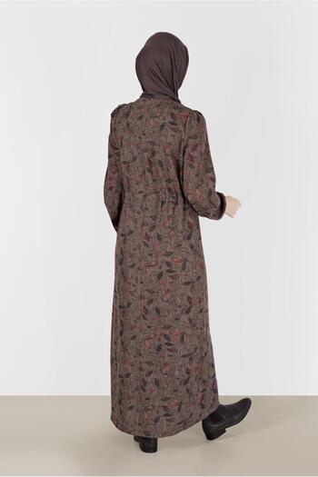 Alvina BELİ BÜZGÜLÜ MANŞETLERİ LASTİKLİ DESENLİ ELBİSE 42336