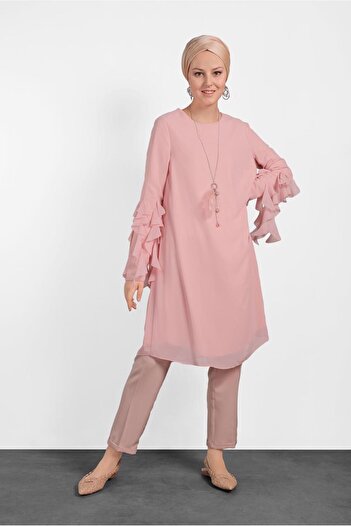 Alvina Chiffon Tunic with Rush Sleeves Detail 4257