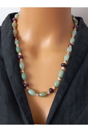 LemaStone Natural Stone Necklace: Aventurine and Lal Garnet Stone Necklace